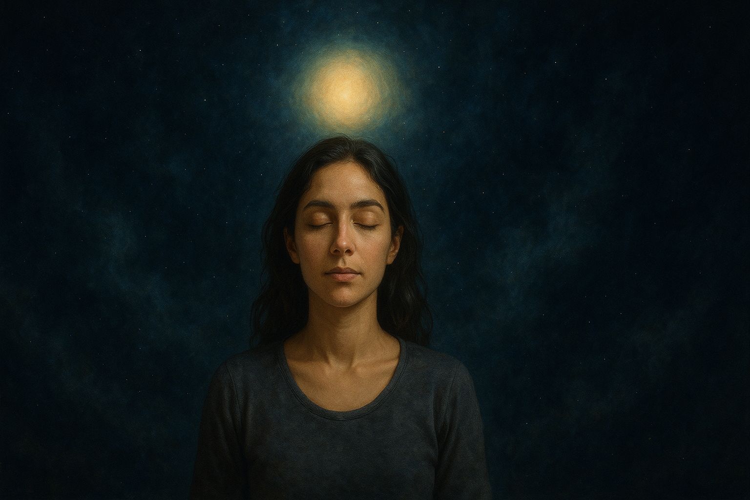 Presence in the Now Presence in the Present Moment — Woman Meditating Under Golden Light