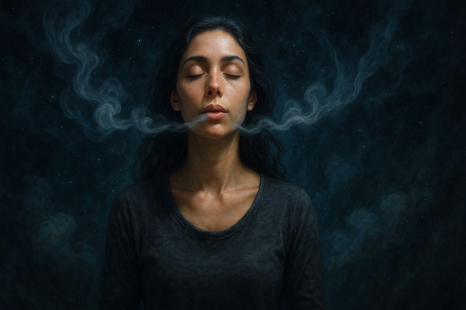 Conscious Breathing Meditation — Mystical Woman in Cosmic Calm