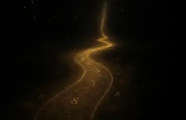 Мистический золотой жизненный путь среди звезд, символизирующий нумерологический расчет по дате рождения.