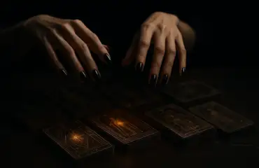 Женские руки выбирают свою первую колоду таро из нескольких вариантов.