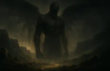 Нефилим — колоссальный гигант, стоящий над древним пейзажем.