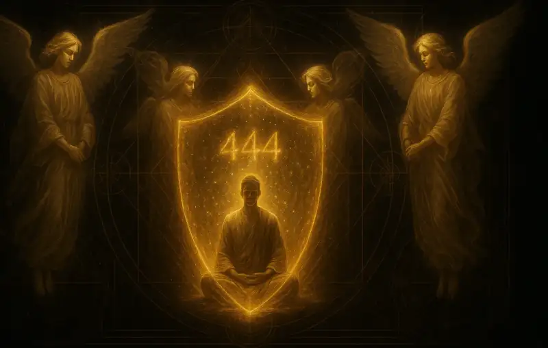 Число 444: мощный знак защиты и стабильности от ваших ангелов 13 Человек в медитации окружен золотым защитным светом и четырьмя ангелами-хранителями