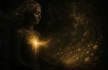 Женщина медитирует, управляя реальностью силой своего сознания.