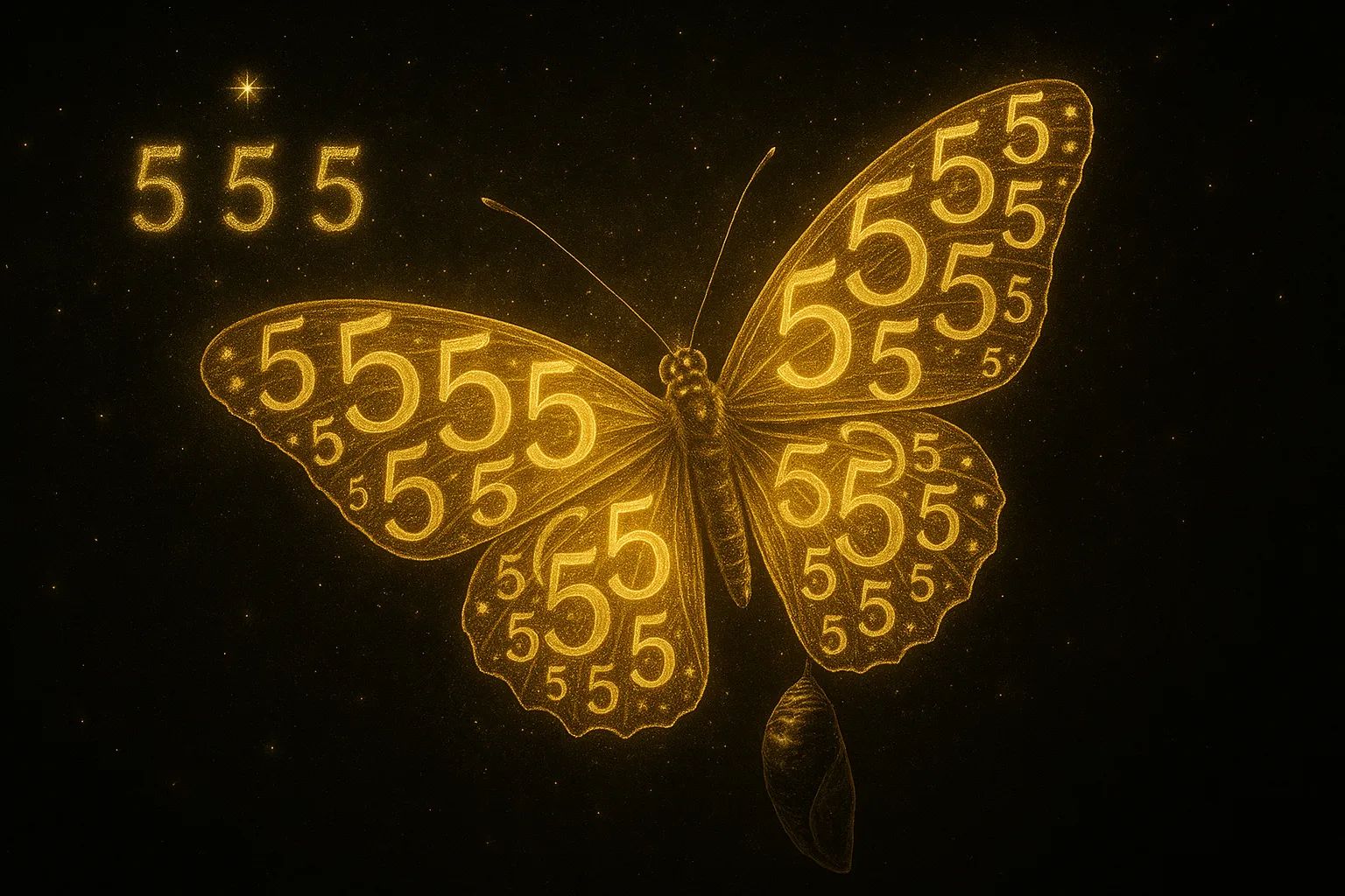 Увидели 555? Приготовьтесь! Вселенная готовит для вас большие перемены 4 Золотая бабочка с узором 555 как символ завершенной трансформации