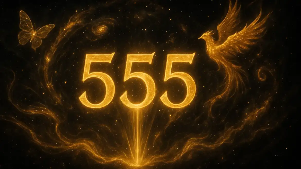 Мистическое число 555 в космическом пространстве с золотым свечением