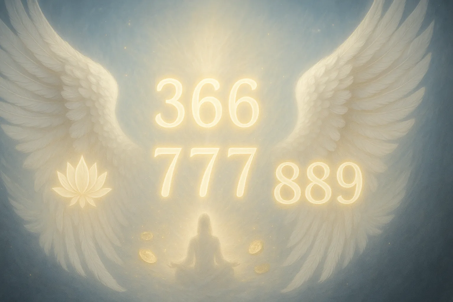 Значение чисел 333, 666, 777, 888, 999: от поддержки до завершения циклов 7 Ангельские крылья окружают светящиеся числа божественной защитой