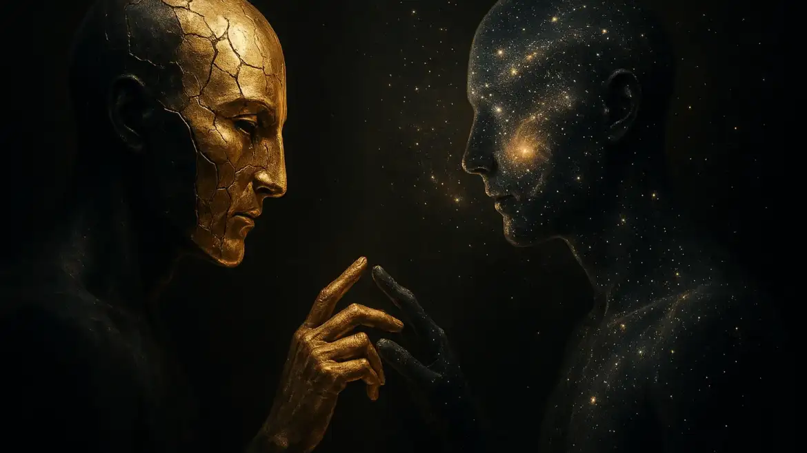 Эго и Высшее Я соединяют руки в знак баланса и гармонии.