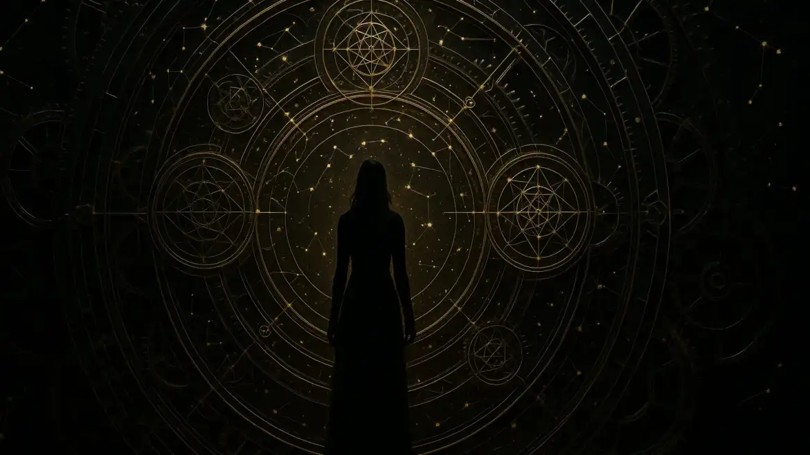 Семь главных законов магии, управляющие Вселенной, в виде космического механизма.