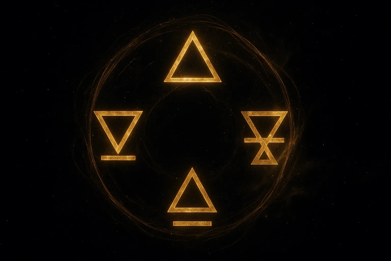 Магия стихий - алхимические символы Огня, Воды, Воздуха, Земли.