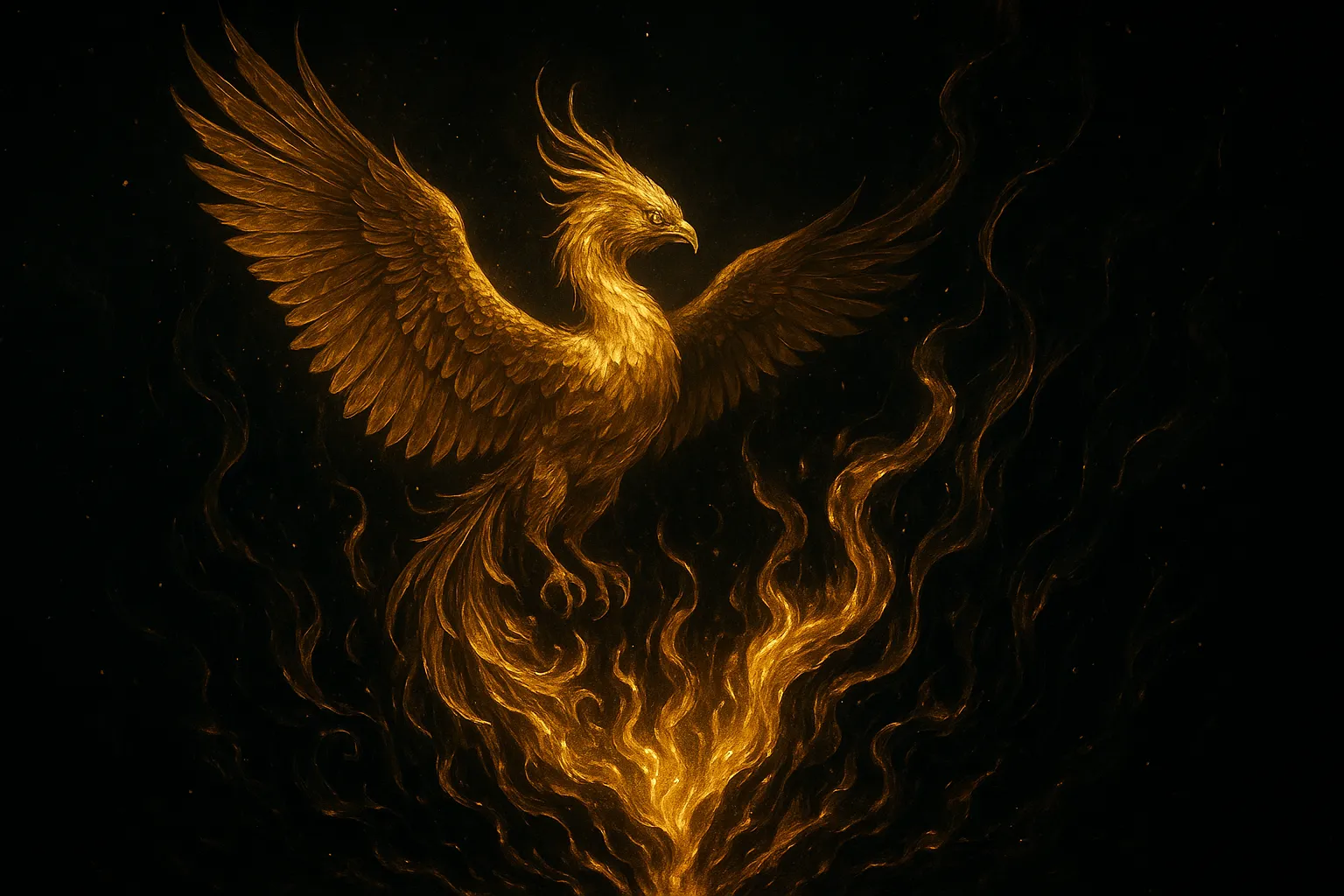 Магия стихии Огня - золотой феникс, восстающий из пламени.