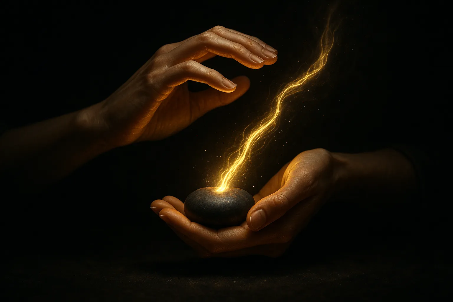 Как зарядить талисман - руки, передающие энергию камню.