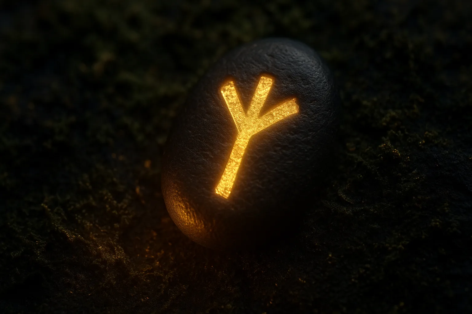 Магия рун - руна Альгиз, светящаяся золотом.