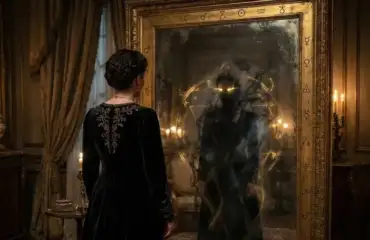 Женщина смотрит в зеркало на свою теневую сторону