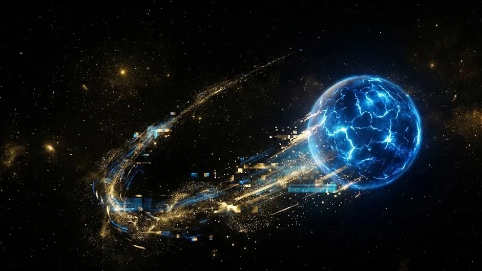 Иллюстрация ретроградного движения планеты в космосе