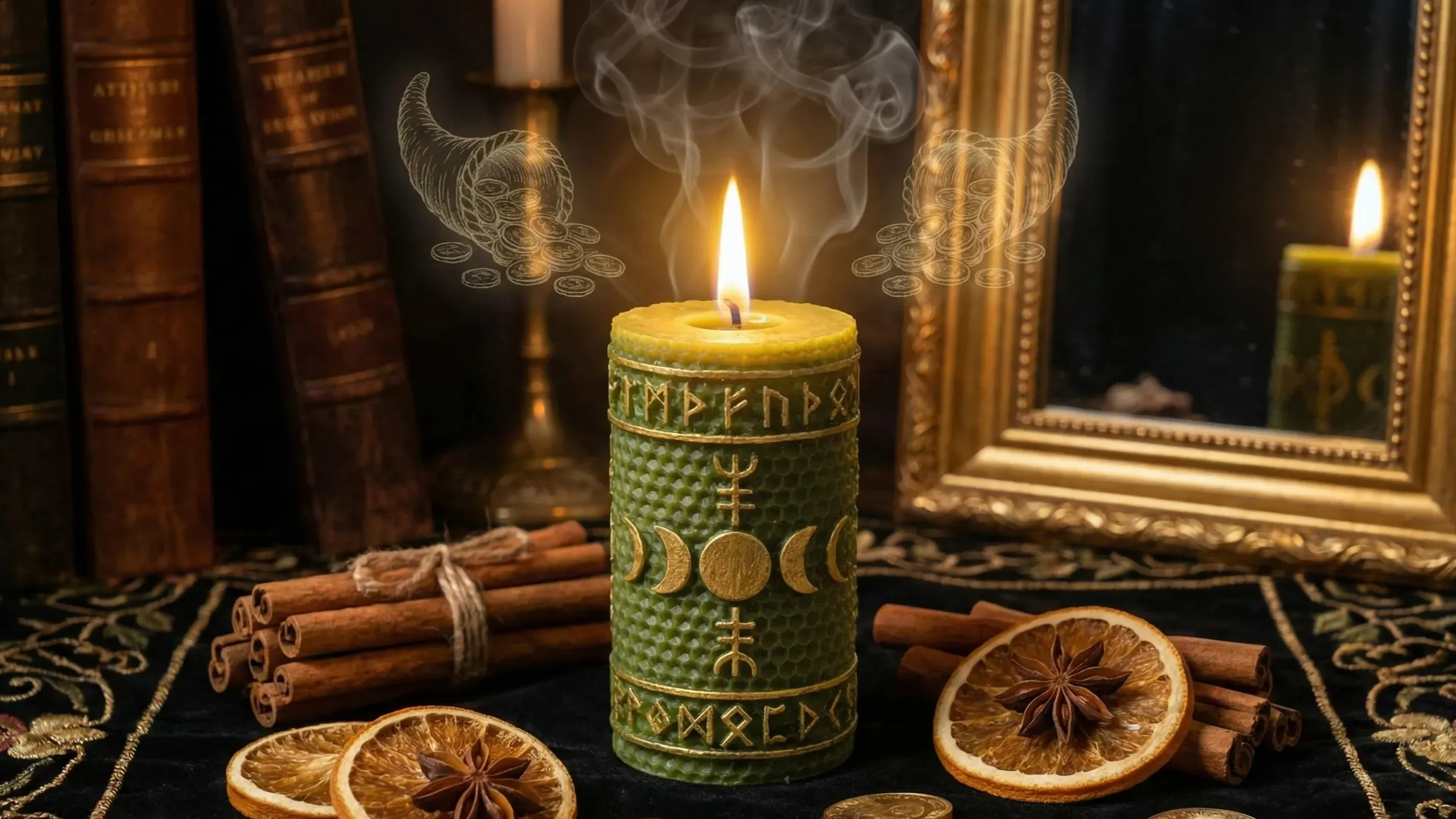 10 Денежных ритуалов на новолуние: магия свечей, воды и слова для привлечения богатства 3 Горящая зеленая свеча для денежной магии.