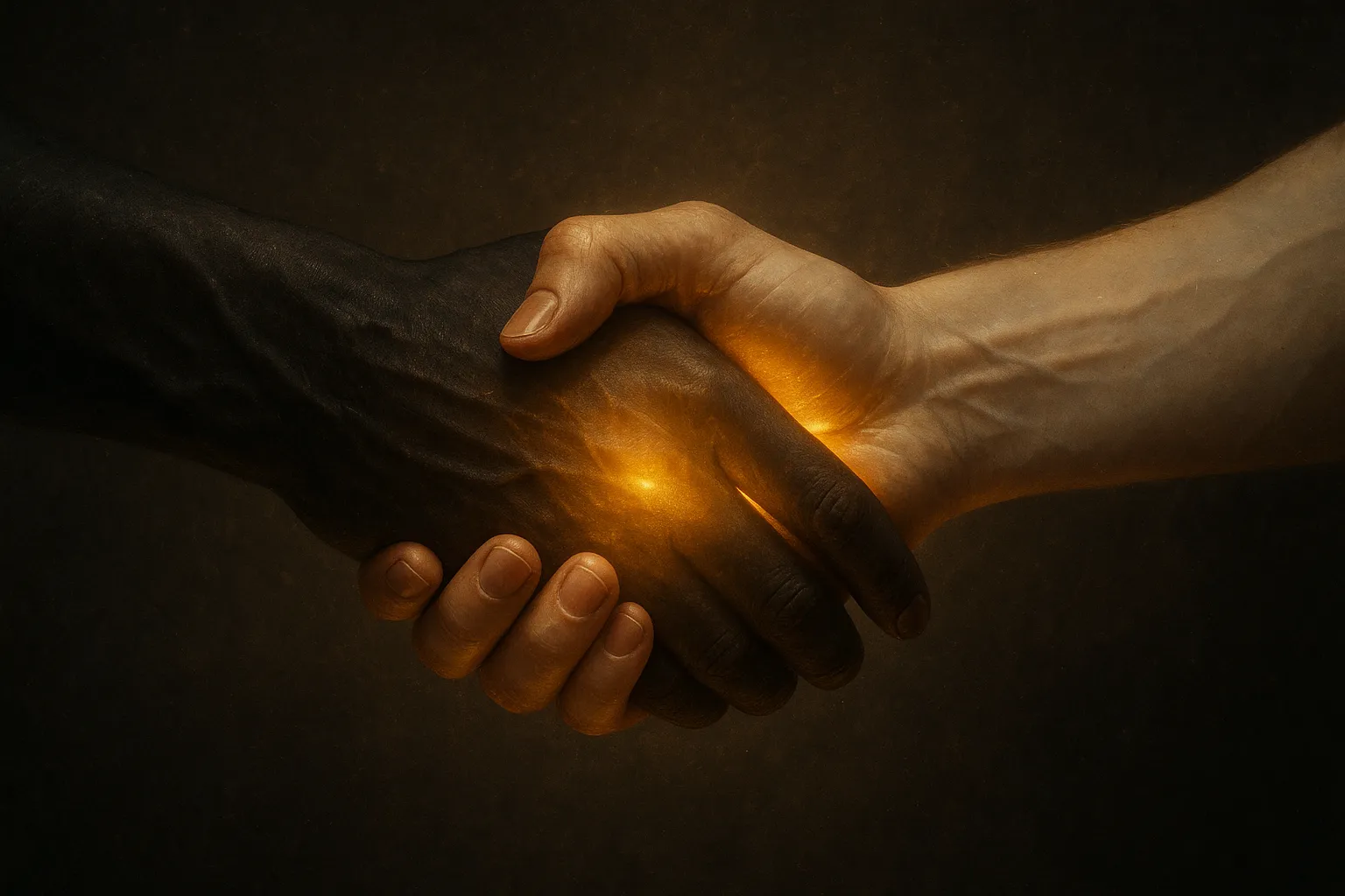 Две руки заключают рукопожатие, символ числа 2.