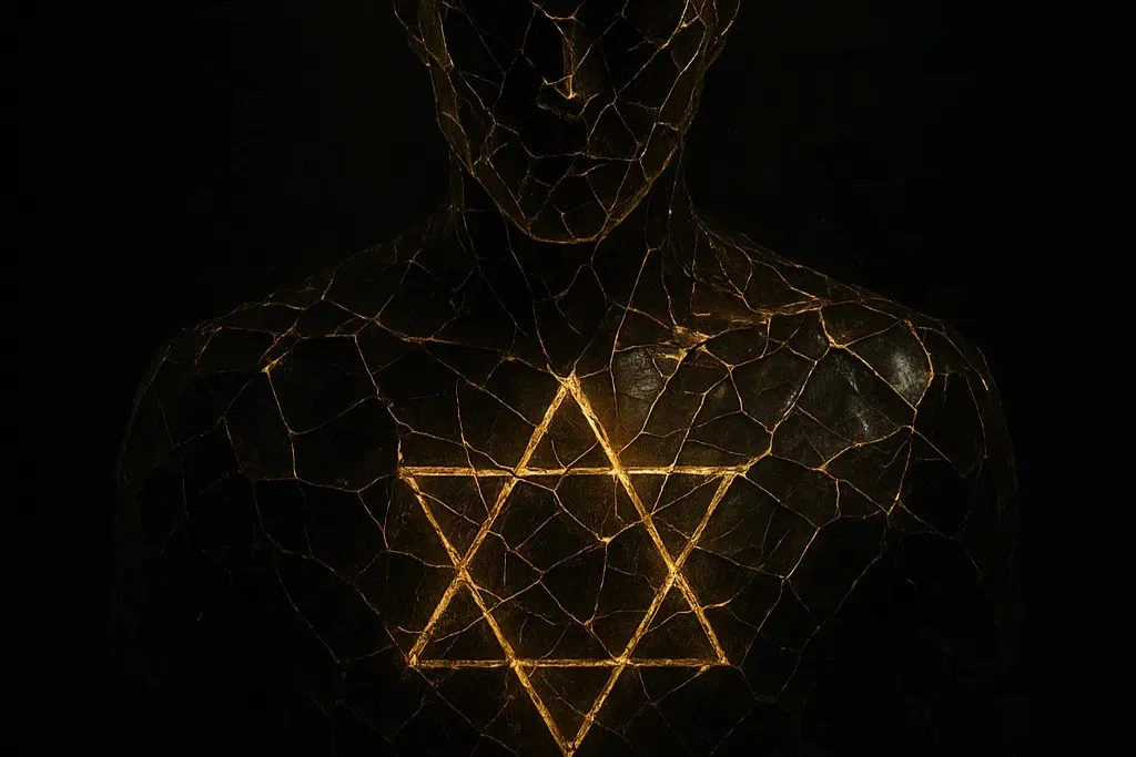 Абстрактный образ человека из разбитого стекла, символизирующий ментальные ловушки.