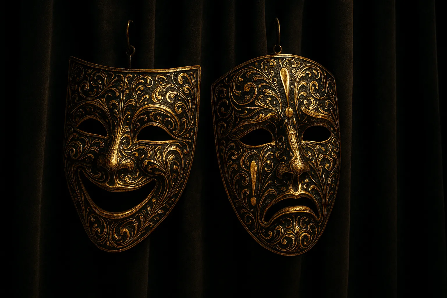 Золотые театральные маски, символ числа 3.