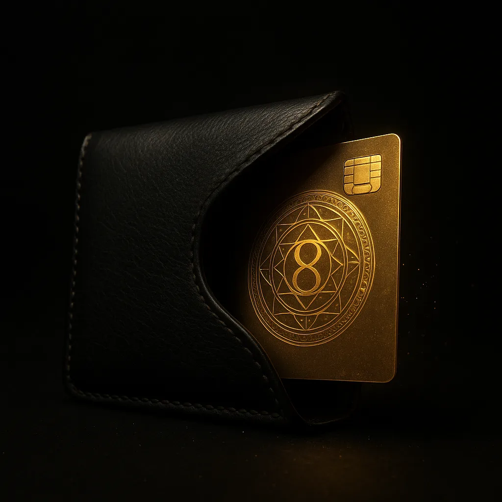 Черный кошелек с золотой "денежной" картой. 
