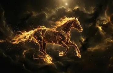 Величественная Красная Огненная Лошадь в космическом пространстве — символ 2026 года.