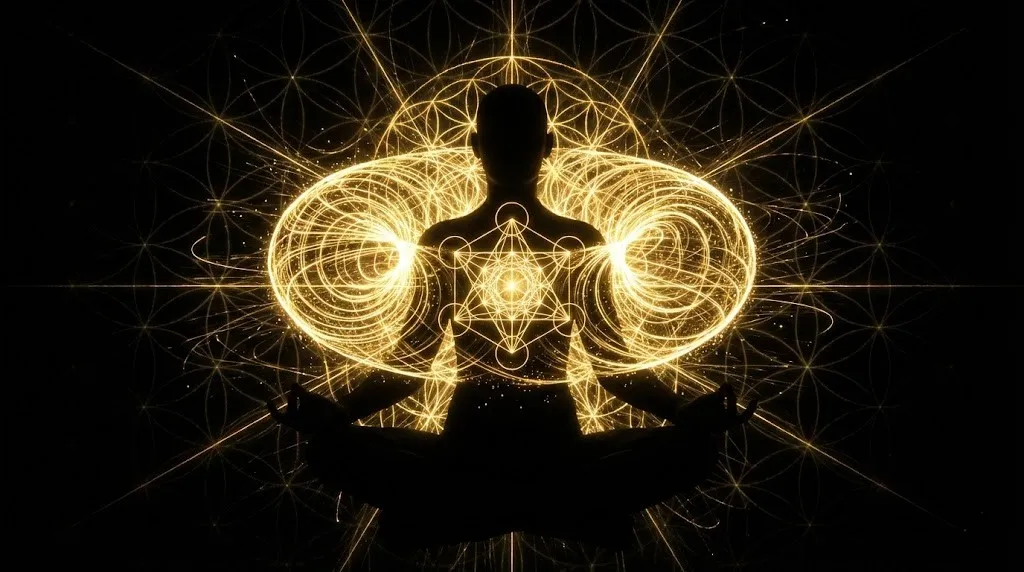 Закон Притяжения: Научный и эзотерический взгляд на создание реальности 7 Светящееся золотое энергетическое поле в форме тора, исходящее из сердца человека.