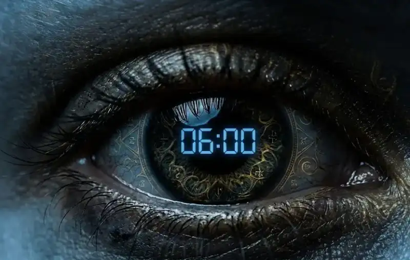 Крупный план открывающегося глаза в темноте, символизирующий начало дня сурка и пробуждение.