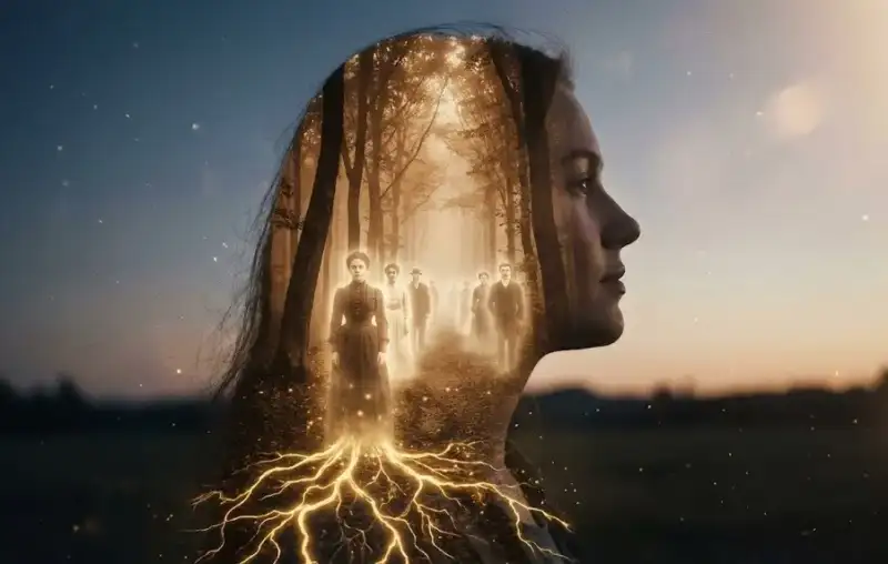 Силуэт женщины с предками внутри родовая память