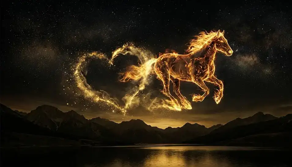 Огненная лошадь символ 2026 года летит по звездному небу