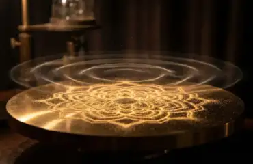 Узоры киматики на песке под воздействием звуковой вибрации.