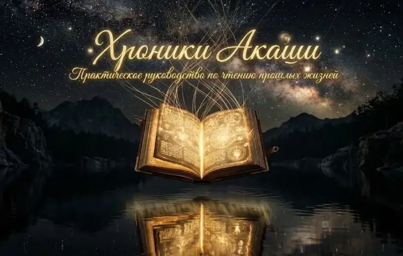 Светящаяся книга жизни над темной водой символизирует Хроники Акаши.