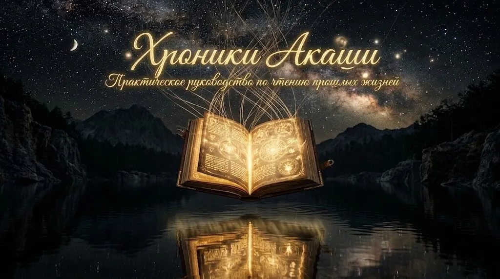 Светящаяся книга жизни над темной водой символизирует Хроники Акаши.