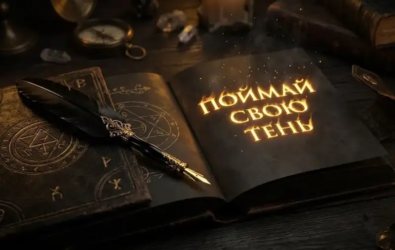 Раскрытый дневник с горящими золотыми записями на черных страницах.