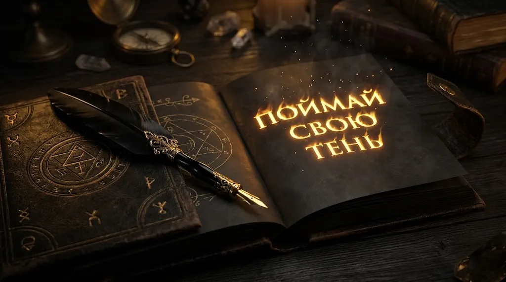 Раскрытый дневник с горящими золотыми записями на черных страницах.