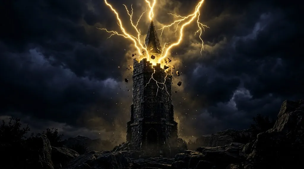 Кармические долги в дате рождения: полное руководство по расчету и компенсаторике 6 Черная башня разрушается от удара золотой молнии