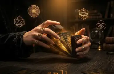 Руки таролога тасуют светящуюся колоду