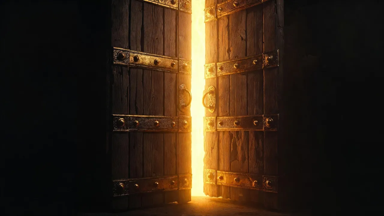 Приоткрытая дверь в Хроники Акаши, из которой льется свет.