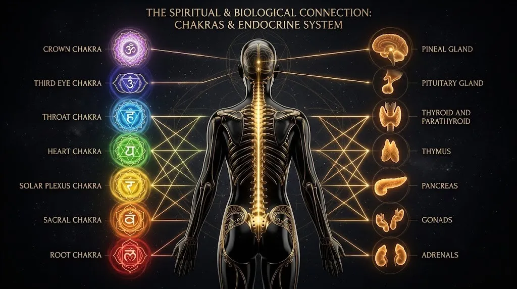 Биофизика чакр: научный взгляд на энергетические центры и эндокринную систему 2 Схема-инфографика соответствия 7 чакр и эндокринных желез в теле человека.