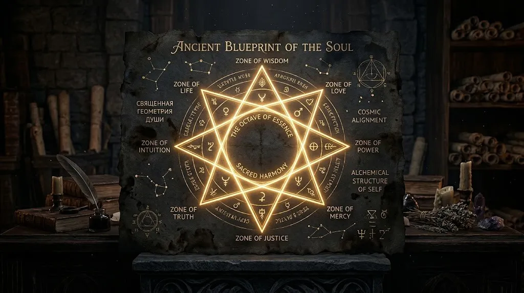 Схема Матрицы Судьбы с пустыми зонами и точками: личный и родовой квадраты, кармический хвост, зона комфорта.