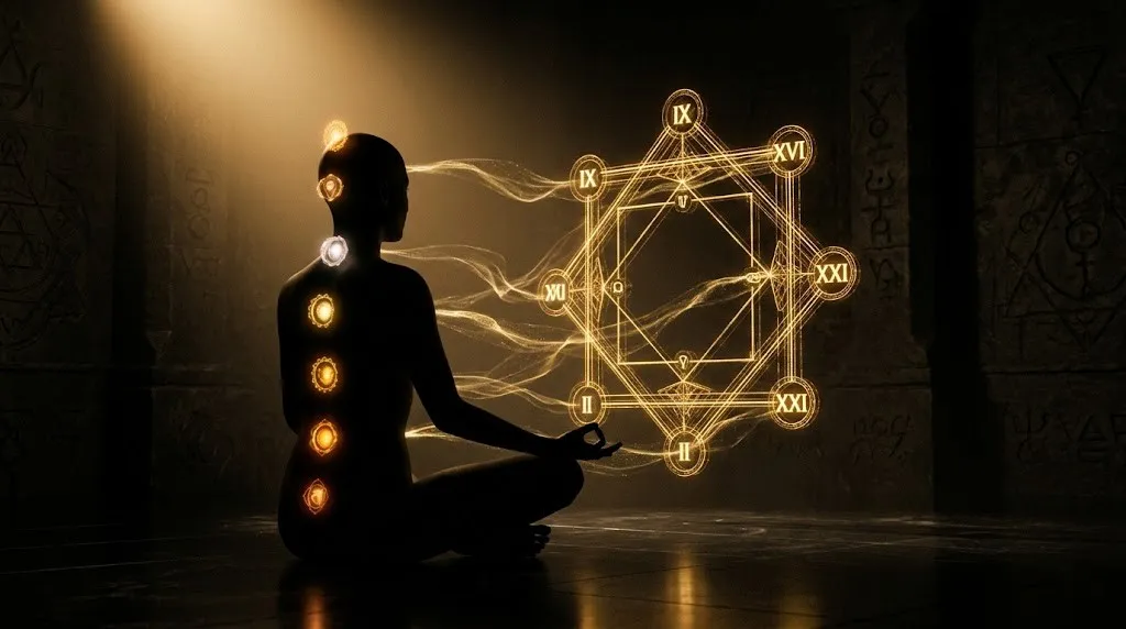 Схема семи чакр человека и их связь с энергиями Матрицы Судьбы.